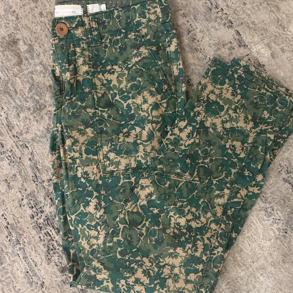 Anthropologie Hei Hei Pants Size 27 Green Floral Camo Sylvan Moto Roll Up - Picture 2 of 7